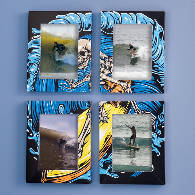 Photo Frame Wall Art - Skeleton Surfer - Four Frame Set - Functional Wall Decor Made with Recycled Plastic
